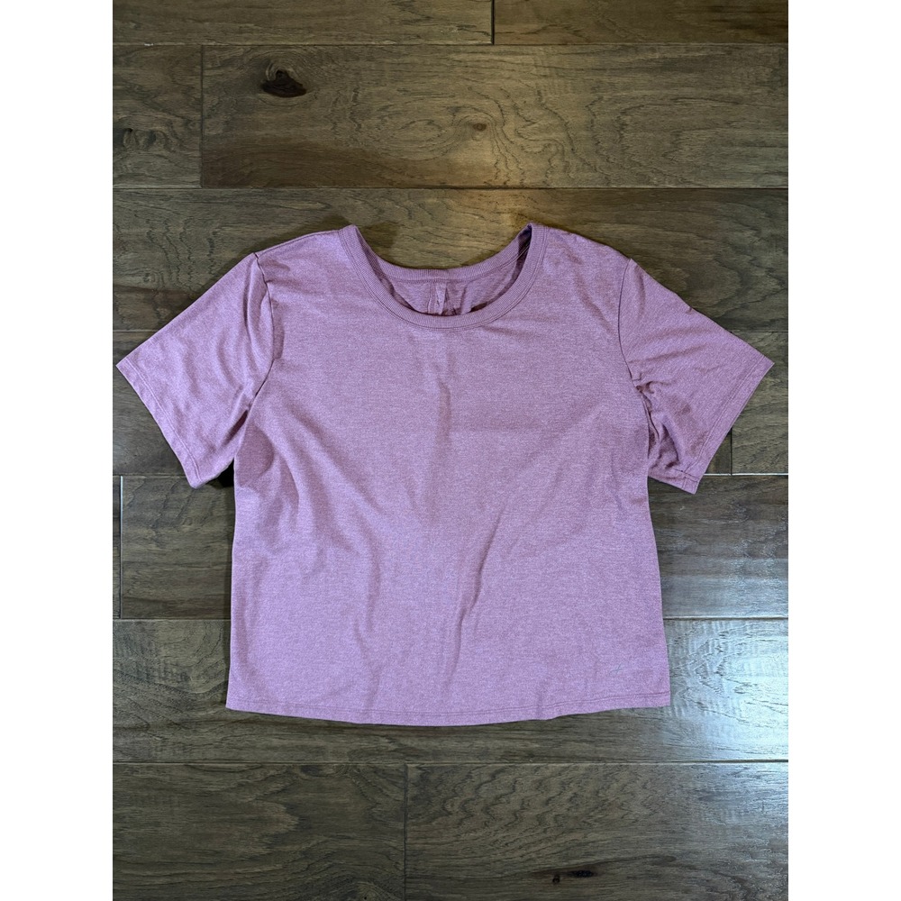Freely Womens XL Mauve Pink Heathered Open Twist Back Short Sleeve Activewear